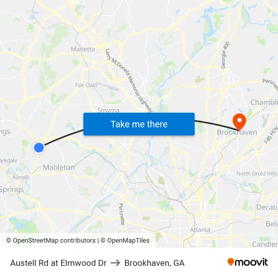 Austell Rd at Elmwood Dr to Brookhaven, GA map