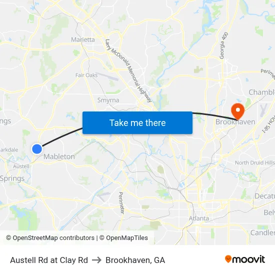 Austell Rd at Clay Rd to Brookhaven, GA map