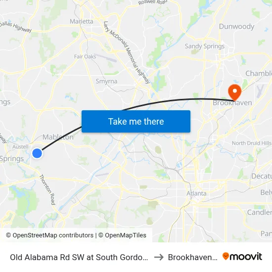 Old Alabama Rd SW at South Gordon Rd SW to Brookhaven, GA map