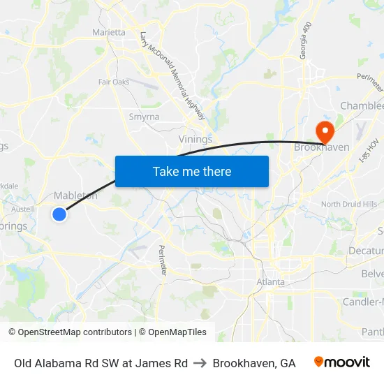 Old Alabama Rd SW at James Rd to Brookhaven, GA map