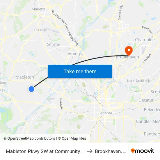 Mableton Pkwy SW at Community Rd to Brookhaven, GA map