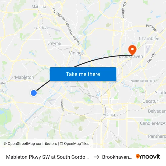 Mableton Pkwy SW at South Gordon Rd SW to Brookhaven, GA map