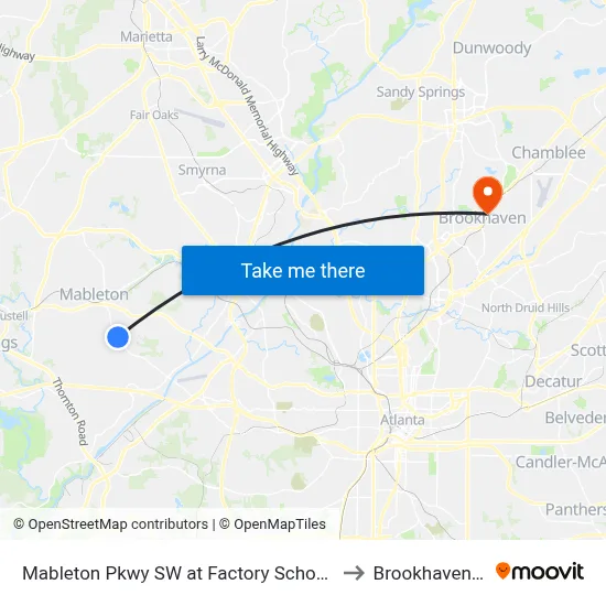 Mableton Pkwy SW at Factory Schoals Rd S to Brookhaven, GA map