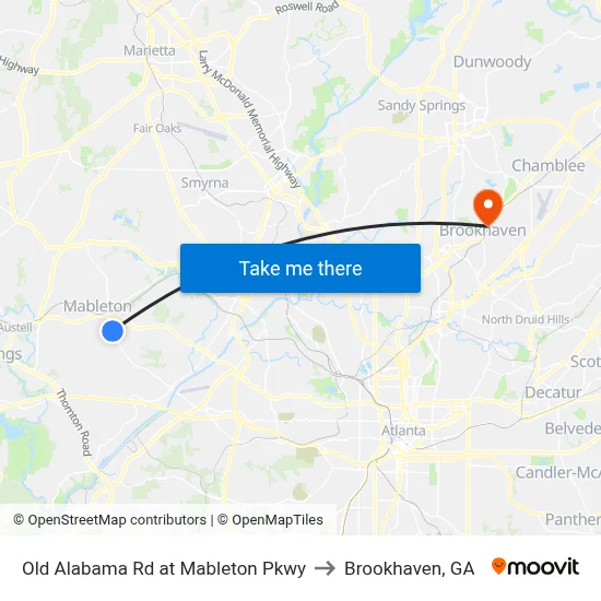 Old Alabama Rd at Mableton Pkwy to Brookhaven, GA map