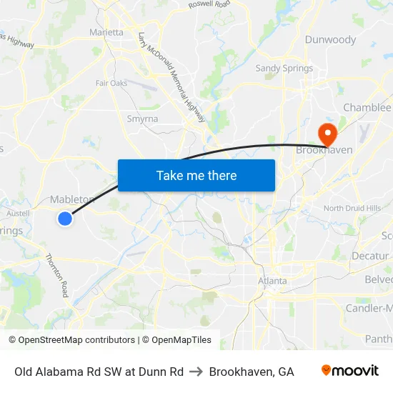 Old Alabama Rd SW at Dunn Rd to Brookhaven, GA map
