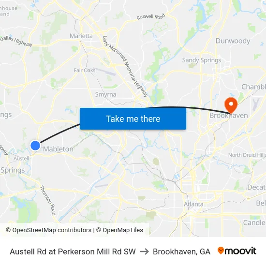 Austell Rd at Perkerson Mill Rd SW to Brookhaven, GA map