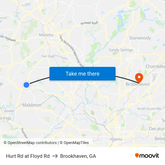 Hurt Rd at Floyd Rd to Brookhaven, GA map