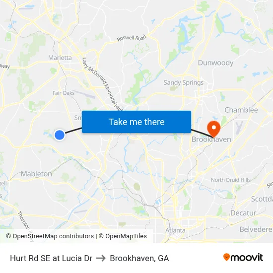 Hurt Rd SE at Lucia Dr to Brookhaven, GA map