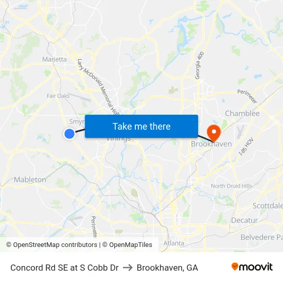 Concord Rd SE at S Cobb Dr to Brookhaven, GA map