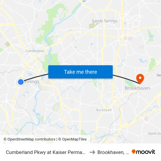 Cumberland Pkwy at Kaiser Permanente to Brookhaven, GA map