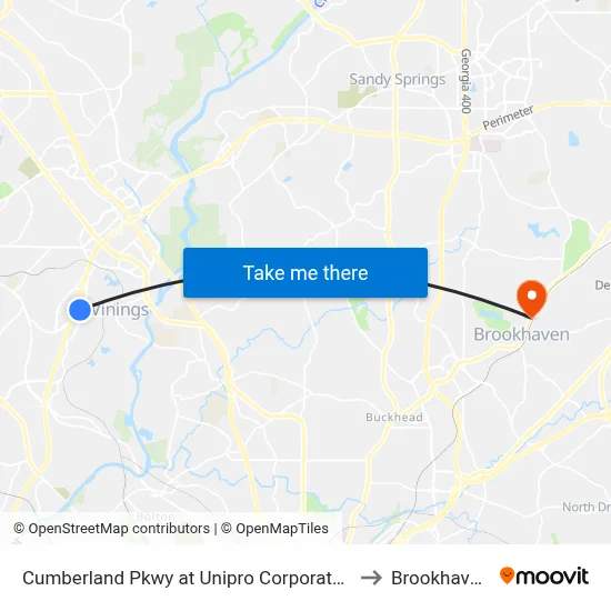 Cumberland Pkwy at Unipro Corporate Office / Kaise to Brookhaven, GA map