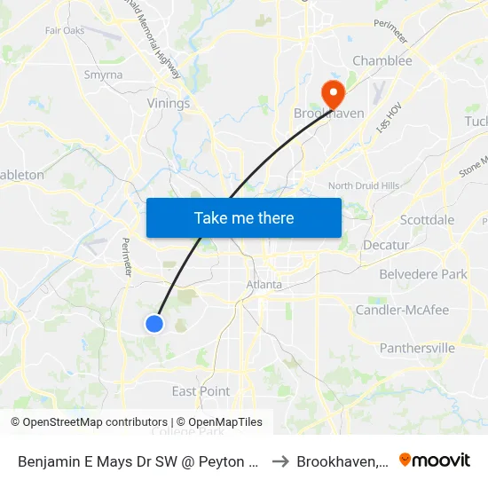 Benjamin E Mays Dr SW @ Peyton Rd SW to Brookhaven, GA map