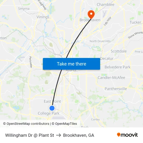Willingham Dr @ Plant St to Brookhaven, GA map