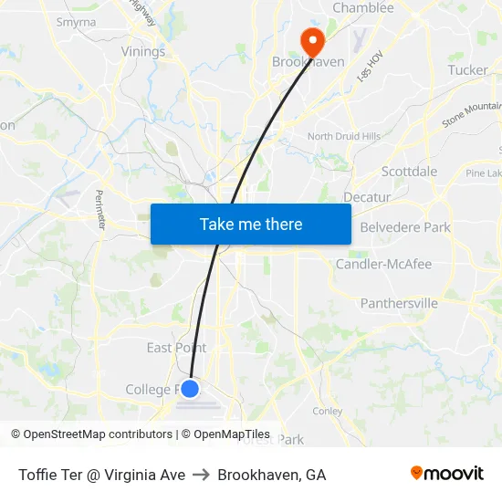 Toffie Ter @ Virginia Ave to Brookhaven, GA map