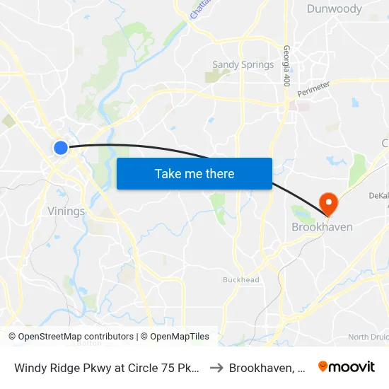 Windy Ridge Pkwy at Circle 75 Pkwy to Brookhaven, GA map