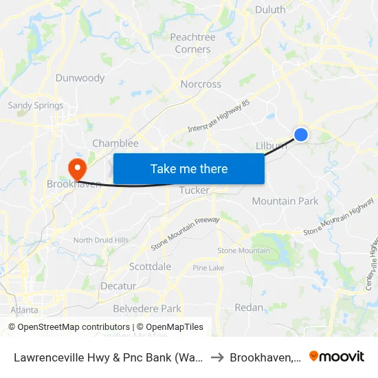 Lawrenceville Hwy & Pnc Bank (Walmart) to Brookhaven, GA map