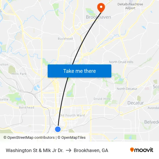 Washington St & Mlk Jr Dr. to Brookhaven, GA map