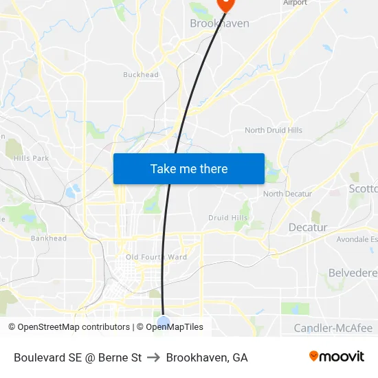 Boulevard SE @ Berne St to Brookhaven, GA map
