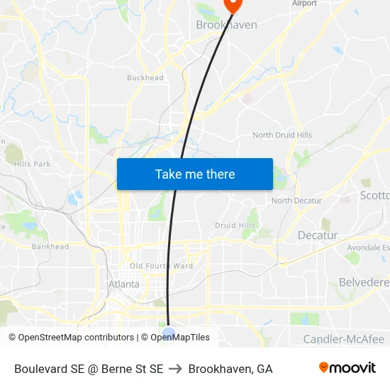 Boulevard SE @ Berne St SE to Brookhaven, GA map
