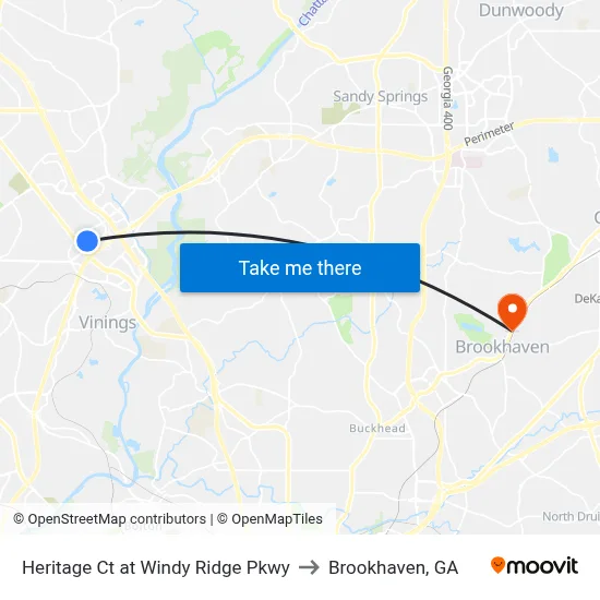 Heritage Ct at Windy Ridge Pkwy to Brookhaven, GA map