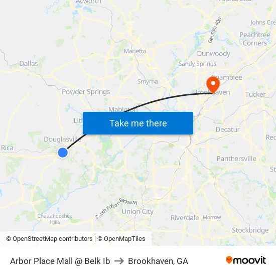 Arbor Place Mall @ Belk Ib to Brookhaven, GA map