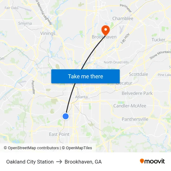 Oakland City Station to Brookhaven, GA map