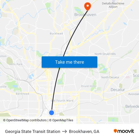 Georgia State Transit Station to Brookhaven, GA map