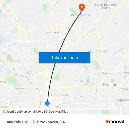 Langdale Hall to Brookhaven, GA map
