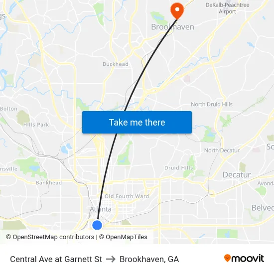 Central Ave at Garnett St to Brookhaven, GA map