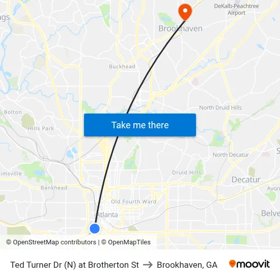 Ted Turner Dr (N) at Brotherton St to Brookhaven, GA map