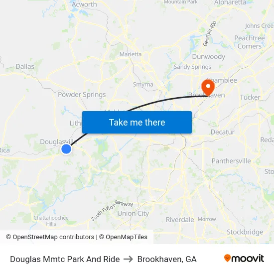 Douglas Mmtc Park And Ride to Brookhaven, GA map