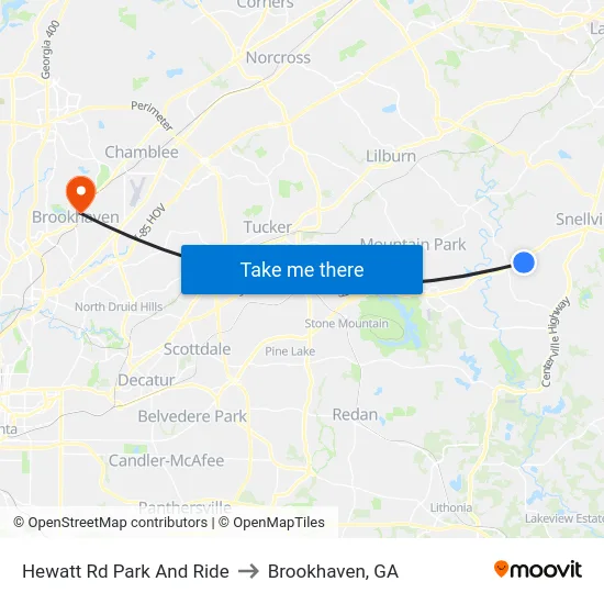 Hewatt Rd Park And Ride to Brookhaven, GA map