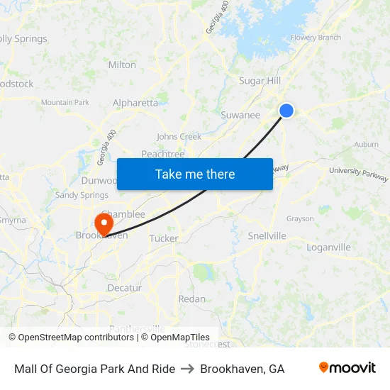Mall Of Georgia Park And Ride to Brookhaven, GA map