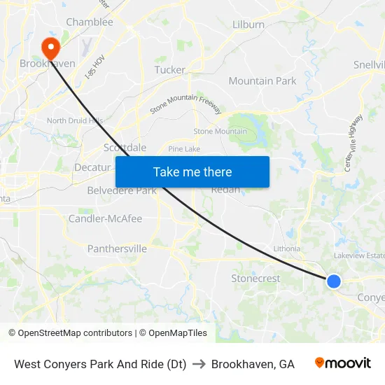 West Conyers Park And Ride (Dt) to Brookhaven, GA map