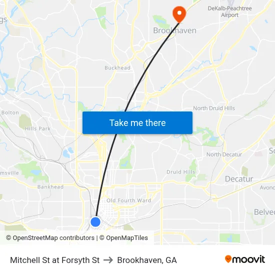 Mitchell St at Forsyth St to Brookhaven, GA map