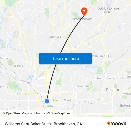 Williams St at Baker St to Brookhaven, GA map