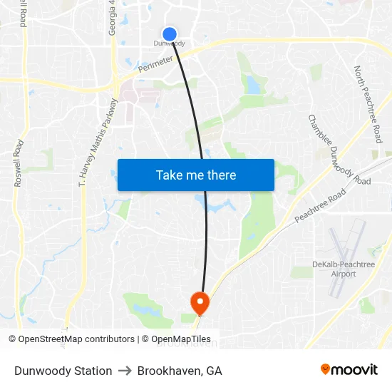 Dunwoody Station to Brookhaven, GA map