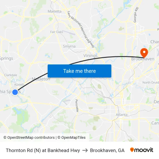Thornton Rd (N) at Bankhead Hwy to Brookhaven, GA map