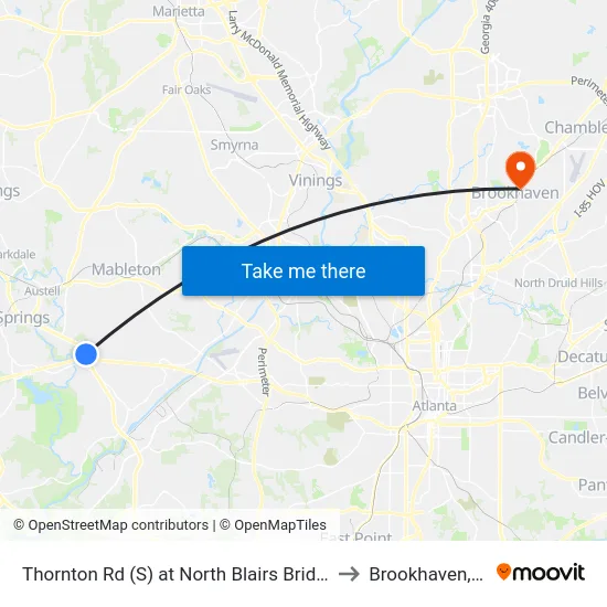 Thornton Rd (S) at North Blairs Bridge Rd to Brookhaven, GA map