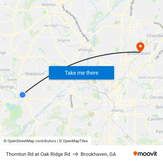 Thornton Rd at Oak Ridge Rd to Brookhaven, GA map