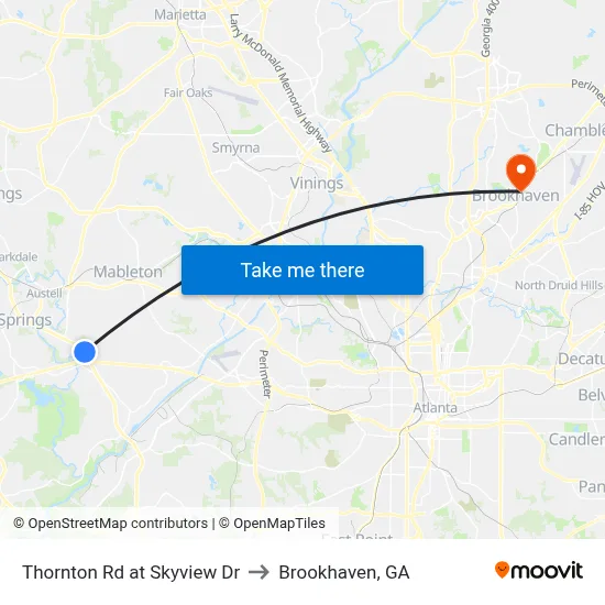Thornton Rd at Skyview Dr to Brookhaven, GA map