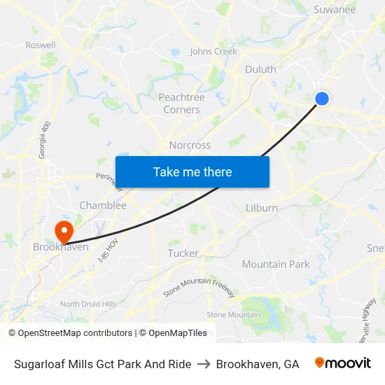 Sugarloaf Mills Gct Park And Ride to Brookhaven, GA map