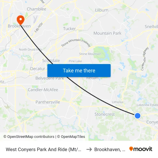 West Conyers Park And Ride (Mt/Peri) to Brookhaven, GA map