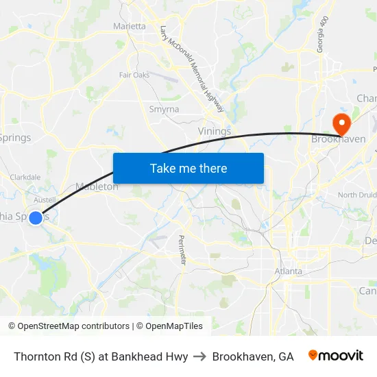 Thornton Rd (S) at Bankhead Hwy to Brookhaven, GA map