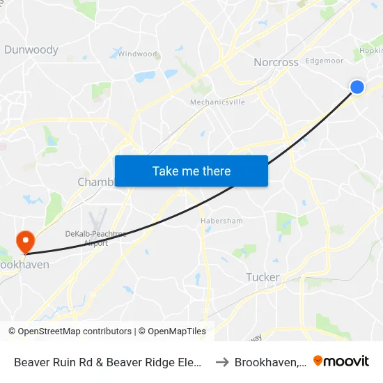 Beaver Ruin Rd & Beaver Ridge Elementary to Brookhaven, GA map