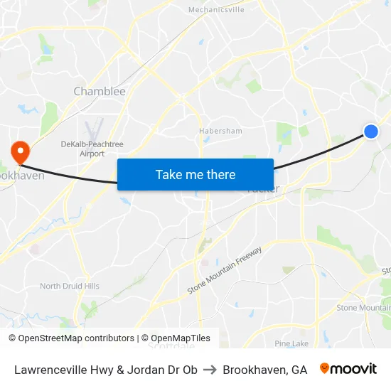 Lawrenceville Hwy & Jordan Dr Ob to Brookhaven, GA map