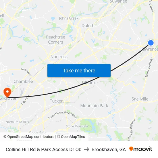 Collins Hill Rd & Park Access Dr Ob to Brookhaven, GA map