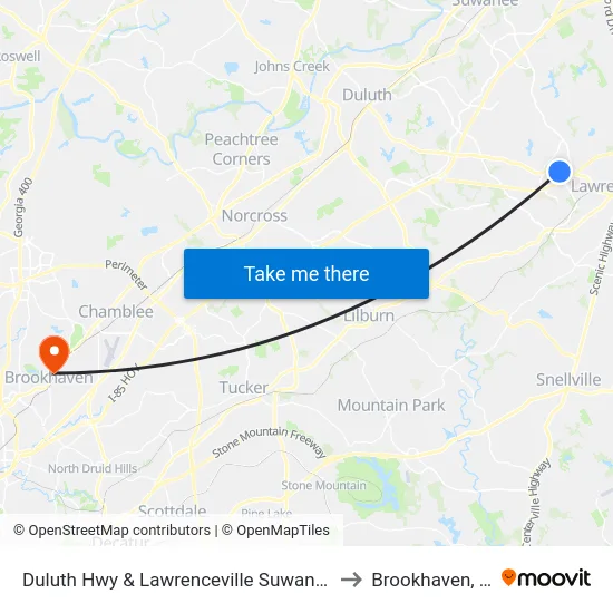 Duluth Hwy & Lawrenceville Suwanee Rd to Brookhaven, GA map