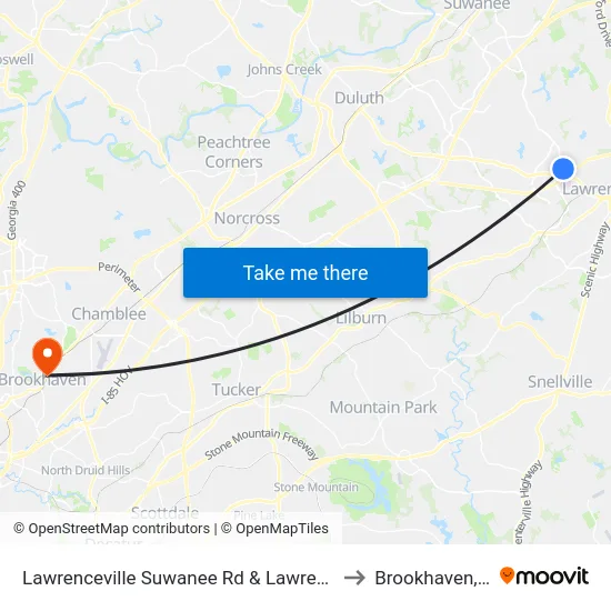 Lawrenceville Suwanee Rd & Lawrenceville to Brookhaven, GA map