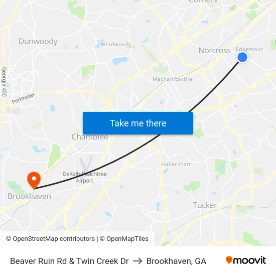 Beaver Ruin Rd & Twin Creek Dr to Brookhaven, GA map